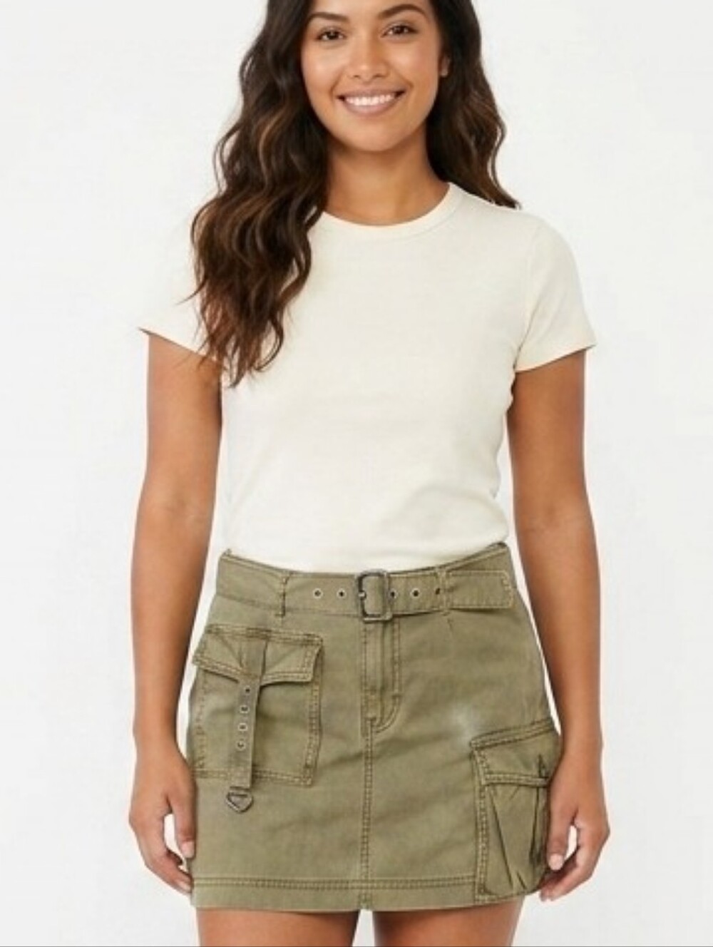 Free People Olive Utility Mini Skirt